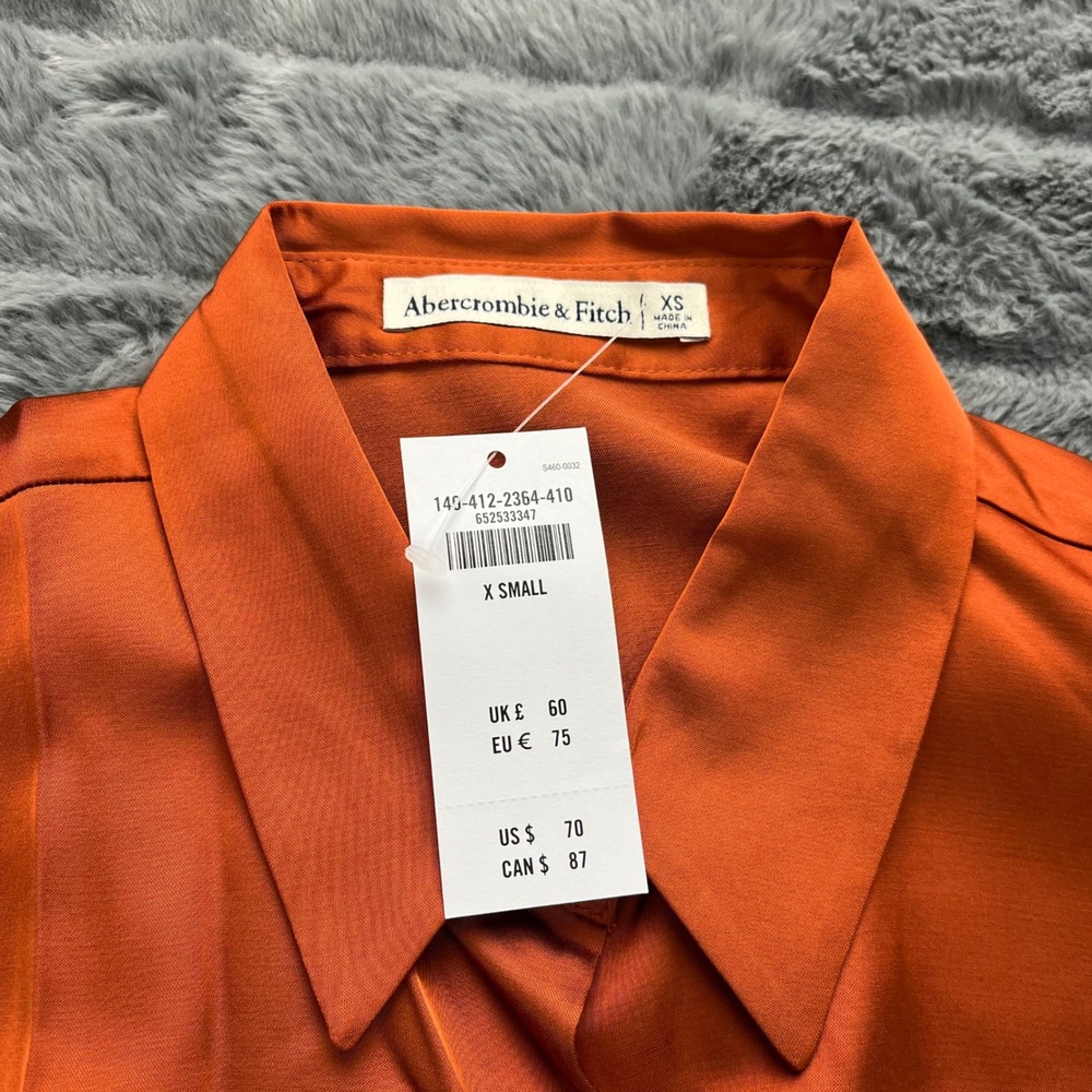 NWT Abercrombie and Fitch Shirt Women's Orange Satin XS Button Up‎ Solid - Picture 8 of 8